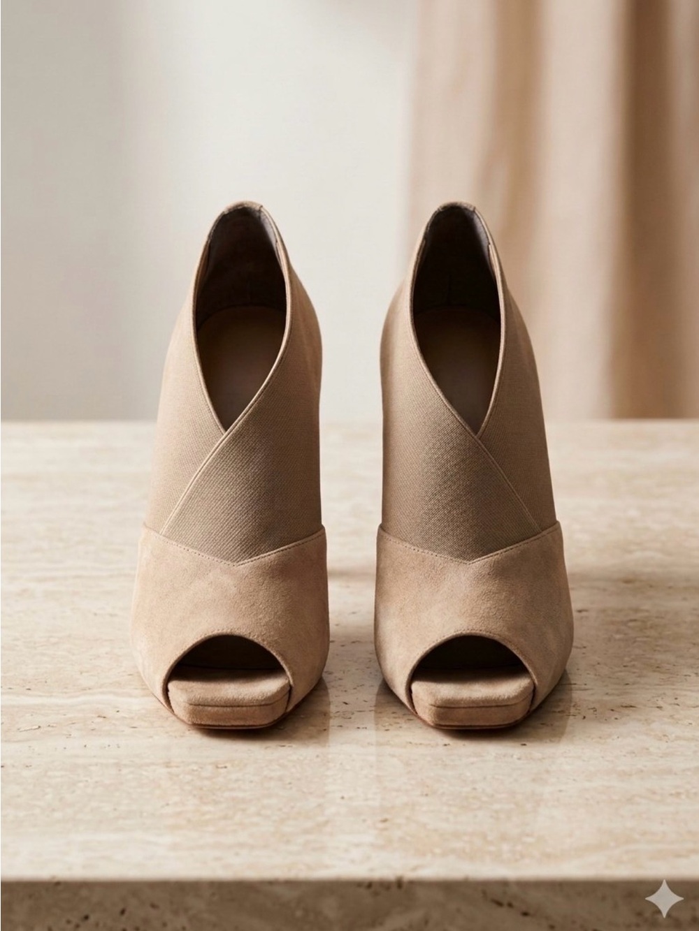 Oh! Healthy Heels Paulina Peep-Toe Suede Booties in Taupe - Size 37 Euro